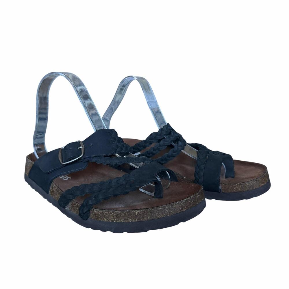 White Mountain Sandals Womens Size 8 Black Buckle Comfort Cork Footbed